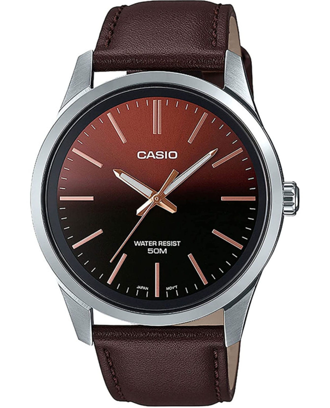 Casio Casio Collection MTP-E180L-5AVEF  MTP-E180L-5AVEF кварцевые мужские часы коричневый циферблат, браслет кожаный — вид спереди